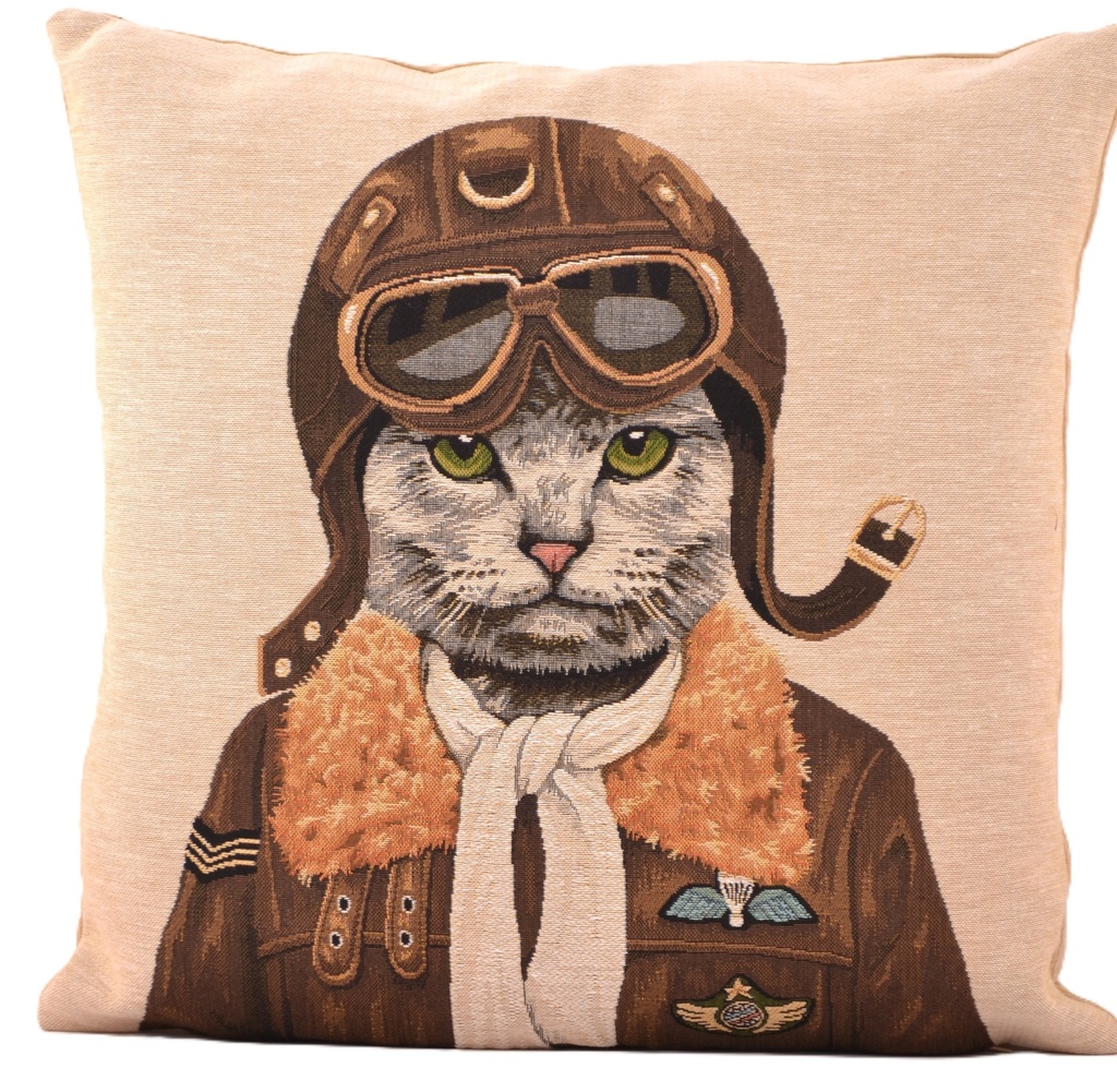 Housse de coussin chat aviateur