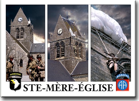 [1031 LG 11105 Le Goubey] Magnet métal Ste Mère Eglise 3 vues
